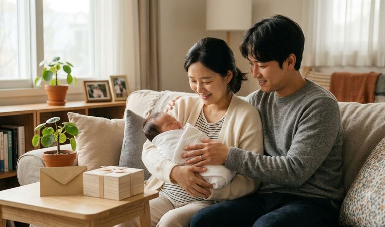 아이맞이지원금 아동기본수당 2027년 개편 대표이미지 — 신생아를 안고 있는 부모의 모습